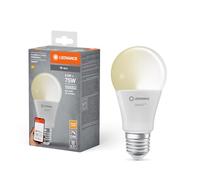 LEDVANCE SMART+ WIFI LED lamp, frosted look, 9.5W, 1055lm, bulb shape with E27 base, warm white light at 2700K, dimmable, app or voice control, life of up to 20,000 hours
