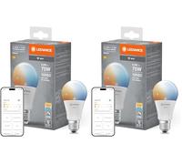 LEDVANCE SMART+ WIFI LED lamp, frosted look, 9.5W, 1055lm, classic bulb shape with E27 base, adjustable white light, dimmable, app or voice control, life of up to 20,000 hours (Lot de 2)