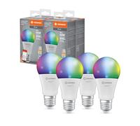 LEDVANCE SMART+ WIFI LED lamp, white frosted look, 9W, 806lm, classic bulb shape with E27 base, color light and light, app or voice control, life of up to 20,000 HR, paquete de 4, (4058075778450)