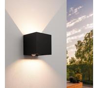 Ledvion - Applique LED avec Détecteur, 3000K, 2X3W, Éclairage Up&Down, IP44, Noire, Inox, Lampe Extérieure
