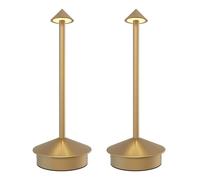 Ledvion - Lot de 2 Lampes de Table LED Rechargeables, Laiton Doré, 40 Lumens, Variables 2700K-5000K, Batterie 3600mAh, IP20, Commande Tactile, Lampes LED Sans Fil Intérieures, USB-C Rechargeables