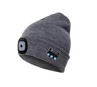 LEDWARNING Bonnet Lampe Frontale à LEDs 2023, écouteurs Bluetooth stéréo intégré, USB Rechargeable.Cable USB Inclus. Idée Cadeau. Vendeur et Stock en France (Gris)