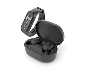 Ledwood Kepler - Ecouteurs sans Fil + Tracker d'Activité - Ecouteurs Tactile - Assistance Vocale - Compatible iOS/Android (Noir)