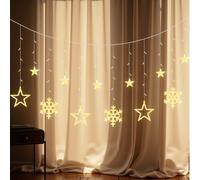 LEDYA Guirlande Rideau LED Étoiles & Flocons de Neige, 1,65 m 138 LED, Rideau Lumineux avec 8 Modes & Minuteur, Lumières avec Prise pour Noël, Fenêtre, Chambre, Mariage, Fête, Blanc Chaud