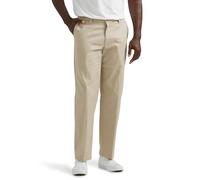 Lee Men's Total Freedom Stretch Relaxed Fit Flat Front Pant, Sand, 33W x 34L