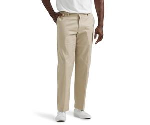Lee Men's Total Freedom Stretch Relaxed Fit Flat Front Pant, Sand, 33W x 34L