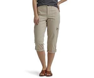 Lee Women's Plus Size Flex-to-go Mid-Rise Relaxed Fit Cargo Capri Pant, Pioneer Beige