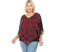 LEEBE Femmes Grande Taille - Blouse Poncho en Mousseline (1XL-5XL) (4X (FR 58-60), Rouge)