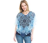 LEEBE Poncho en mousseline de soie imprimé double couche (taille S-36), Médaillon bleu marine, S