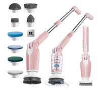 Leebein Brosse Électrique Nettoyage 2024, Brosse Nettoyage sans Fil avec 8 Brosses remplaçables, Télécommande, Longueur Réglable 38-132CM et 2 Vitesses de Rotation pour Salle de Bain/Cusine/Voiture