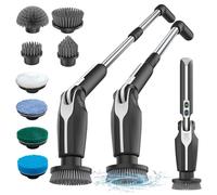 Leebein Brosse Électrique Nettoyage, Brosse Nettoyage sans Fil avec 8 Brosses remplaçables, Télécommande, 2 Vitesses de Rotation et Longueur Réglable 38-132CM pour Salle de Bain/Cusine/Voiture