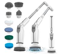 Leebein Brosse Électrique Nettoyage, Brosse Nettoyage sans Fil avec 8 Brosses remplaçables, Télécommande, 2 Vitesses de Rotation et Longueur Réglable 38-132CM pour Salle de Bain/Cusine/Voiture