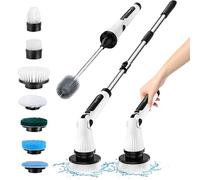 Leebein Brosse Nettoyage Électrique Rotative, Brosse Rotative Nettoyage avec 8 Têtes de Brosse Remplaçables & Brosse à Toilette, Tige Extension Réglable & 6 Angles, pour Salle de Bain/Toilette