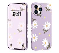 LEECG pour iphone 13 Pro Max Coque Motif Fleuri Doublure en Microfibre Douce Silicone Liquide Mince Coque pour iphone 13 Pro Max-Daisy Violet