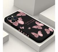 LEECG pour iphone 13 Pro Max Coque Motif Fleuri Doublure en Microfibre Douce Silicone Liquide Mince Coque pour iphone 13 Pro Max-Papillon Noir