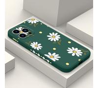 LEECG pour iphone 13 Pro Max Coque Motif Fleuri Doublure en Microfibre Douce Silicone Liquide Mince Coque pour iphone 13 Pro Max-Daisy Vert
