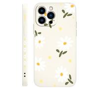LEECG pour iphone 13 Pro Max Coque Motif Fleuri Doublure en Microfibre Douce Silicone Liquide Mince Coque pour iphone 13 Pro Max-Daisy Blanc