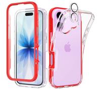 Leedia Coque Compatible avec iPhone 17 360 Degrés Full Body Protection avec Protège d'écran Film Intégrée Housse Antichoc Etui Robuste Case pour iPhone 17 6.3" Rouge