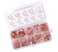 leediga Lot de 200 rondelles d'étanchéité métriques en cuivre, 9 tailles, rondelles d'étanchéité plates M5 M6 M8 M10 M12 M14, universelles pour la plupart des voitures (doré)