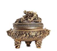 LEEDJUINE Brûleur d'encens rétro traditionnel à trois pattes Dragon Phoenix 7 cm Décoration d'intérieur