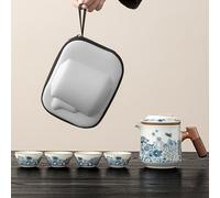 LEEDJUINE Ensemble de 7 théières rétro en porcelaine bleue et blanche Ru Kiln de 400 ml, 13 oz, service à thé de voyage portable avec théière Kungfu