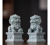 LEEDJUINE Lot de 2 plateaux à thé en grès vert lion chinois pour animal domestique, 12 cm