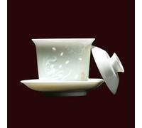 LEEDJUINE Service à thé Kungfu résistant à la chaleur en porcelaine blanche avec renard Gaiwan, 150 ml