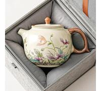 LEEDJUINE Théière Beige Flower Ru Kiln avec coffret cadeau, 200 ml, service à thé Kungfu pour recevoir des invités