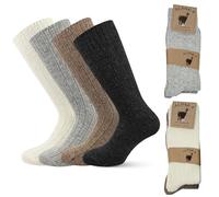 Leedya Lot de 4 paires de chaussettes d'hiver unisexes en laine d'alpaga, fabriquées en Italie, lot de 4 chaussettes chaudes pour homme et femme en mélange doux Alpaka - lavables en machine, 4
