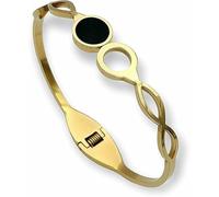 LEEGING Bracelet simple en acier inoxydable plaqué rond noir pour femme - Bracelet en acier inoxydable doré - Cadeau élégant pour tous les jours