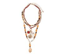 LEEGING Collana multistrato arancione con perle di legno antiche e perle geometriche multistrato. Uno stile etnico unico, con un richiamo di nicchia e un accessorio di fascia alta