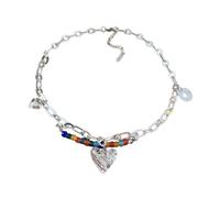 LEEGING Collier pendentif rond coloré avec des diamants scintillants, étoiles en forme de coeur, collier de charme pendentif rond, mignonne chaîne de collier, léger et frais, accessoire de niche