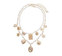 LEEGING Imitazione in stile retrò del fiore pearl fiore a forma di cuore farfalla catena geometrica collare del sole, stile corte francese, collana elegante