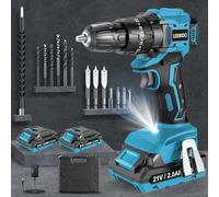 LEEIKOO Brushless Visseuse Devisseuse, Perceuse Visseuse Sans Fil 21V avec 2 Batteries 2.0Ah, 45N.m Percussion, 20+3 Réglages de Couple, 10 Accessoires, 2 Vitesses, LED, pour Projet de Bricolage