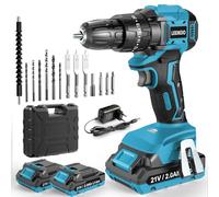 LEEIKOO Perceuse Visseuse Sans Fil 21V, Brushless Visseuse Devisseuse avec 2 Batteries 2.0Ah, 45N.m Percussion, 20+3 Réglages de Couple, 14 Accessoires, 2 Vitesses, LED, pour Projet de Bricolage