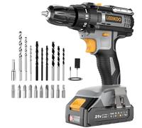 LEEIKOO Perceuse Visseuse Sans Fil, Visseuse Devisseuse Sans Fil 21V, Perceuse 42N.m avec Batterie 2.0Ah, 18+1 Réglages de Couple, LED, 2 Vitesses, 20 Accessoires pour Projet de Bricolage, Gris