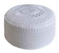 LEEINTO Chapeau Kufi de prière Ethnique pour Hommes, Trous Respirants, Broderie Vintage, Couvre-Chef Islamique Arabe juif, Bonnet Blanc