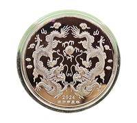 LEEINTO Pièce de Collection 2024 Année du Dragon Médaille commémorative du Zodiaque Chinois Plaqué Or et Argent Pièce de Collection Souvenir des mascottes Chinoises