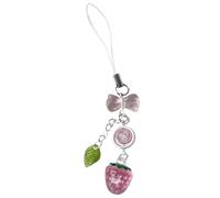 LEEINTO Porte-clés mignon rose cerise sangle de téléphone portable fraise cerise pendentif porte-clés pour sac à dos charme délicat cerise téléphone sangle porte-clés