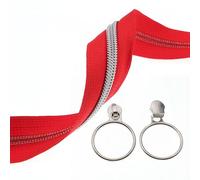 Leekayer 5#Argent métal dentelé Nylon Bobine Fermeture à glissière par mètre en Vrac 9 mètres Rouge Bande de Fermeture à glissière avec 25 Tirer pour Bricolage Couture Tailleur Artisanat (Rouge)