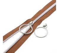 Leekayer 5# Argent métal Nylon Bobine Zip par mètre en Vrac 9 mètres Brown Zip Band avec 25 Argent Tirer pour Bricolage Couture Tailleur Artisanat (Brown)