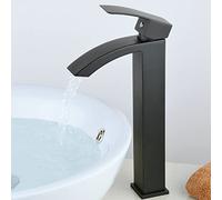 Leekayer Robinet de salle de bain Monocommande Peinture noire Finition Cascade Bec 1 trou Pont Mont Lavabo Élégant Grand Robinet, LK70531BZH
