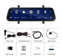 LeeKooLuu-Car Mirror Loop Static Wireless Carplay,Android Auto DVR,Bluetooth,FM Transmitter,AI Voice Limitation,9.66"" - Type With 64G Card Camera