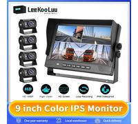 Leekooluu-Système de Caméra de Rectransistors AHD 4CH avec Moniteur de Voiture de 9 Pouces, 4 Caméras de Rectransistors, Affichage Partagé, Aide au Stationnement, pour Bus, Montres Van