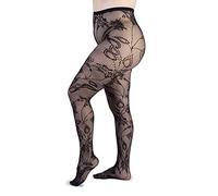 LEELA LAB, Collant Femme Grandes Tailles à Résille Effet Dentelle, Fabriqué en Italie, Bas Femme Curvy, Idéal pour Toute Occasion, Motif Floral, Couleur Noir, Taille 5