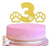 LeeLeeAn Décoration de gâteau Paw 3 - Décoration de gâteau d'anniversaire 3 ans à paillettes dorées