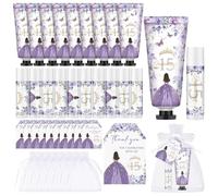 Leelosp Lot de 25/100 cadeaux de fête Quinceanera pour invités avec crème pour les mains, baume à lèvres, carte, sacs en organza, coffret cadeau pour 15e anniversaire (violet)