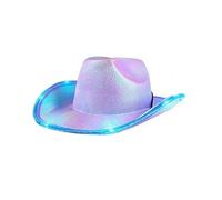 LEEMASING Chapeau de cowboy unisexe clignotant à LED bord amusant pour mariage, bal de fin d'année, fête d'anniversaire, Halloween, Noël, violet, taille M