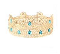 LEEMASING Couronne de roi en métal pour homme - Pour anniversaire, bal de fin d'année, fête de retour à la maison, cosplay, mariage, anniversaire, bal de fin d'année (doré avec pierre bleu clair)