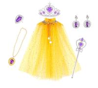 LEEMASING Ensemble de vêtements de princesse 6 pièces pour fêtes d'anniversaire, Halloween, spectacles de vacances (jaune)